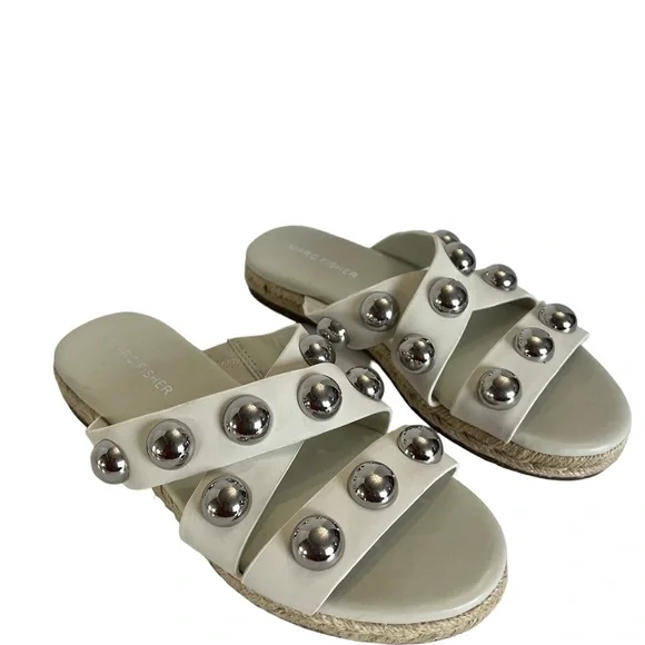 Marc Fisher White Vegan Leather Studded Sandals Size 6 - Picture 2 of 7